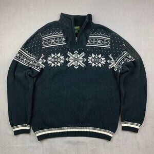 Eddie Bauer Sweater Tall Large Black Fair Isle 1/4 Zip Long Sleeve Knit Nordic